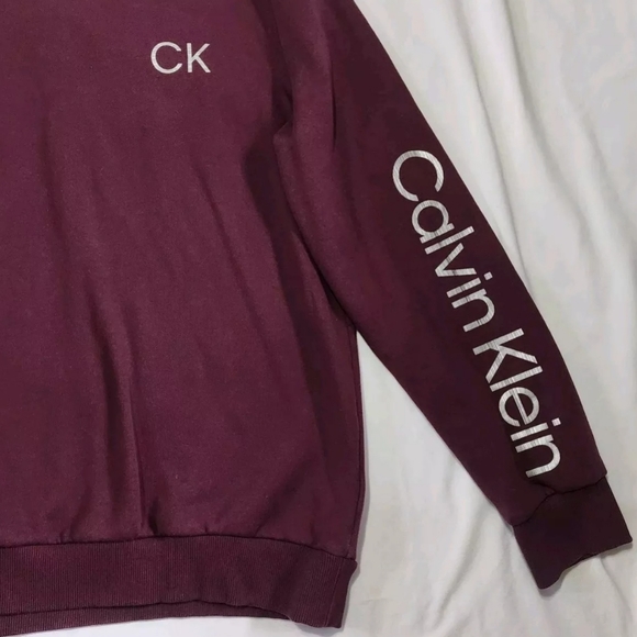CK Calvin Klein Pullover Fleece Mens Large Plum Purple Silver Logo Sleeve EUC - Picture 3 of 7